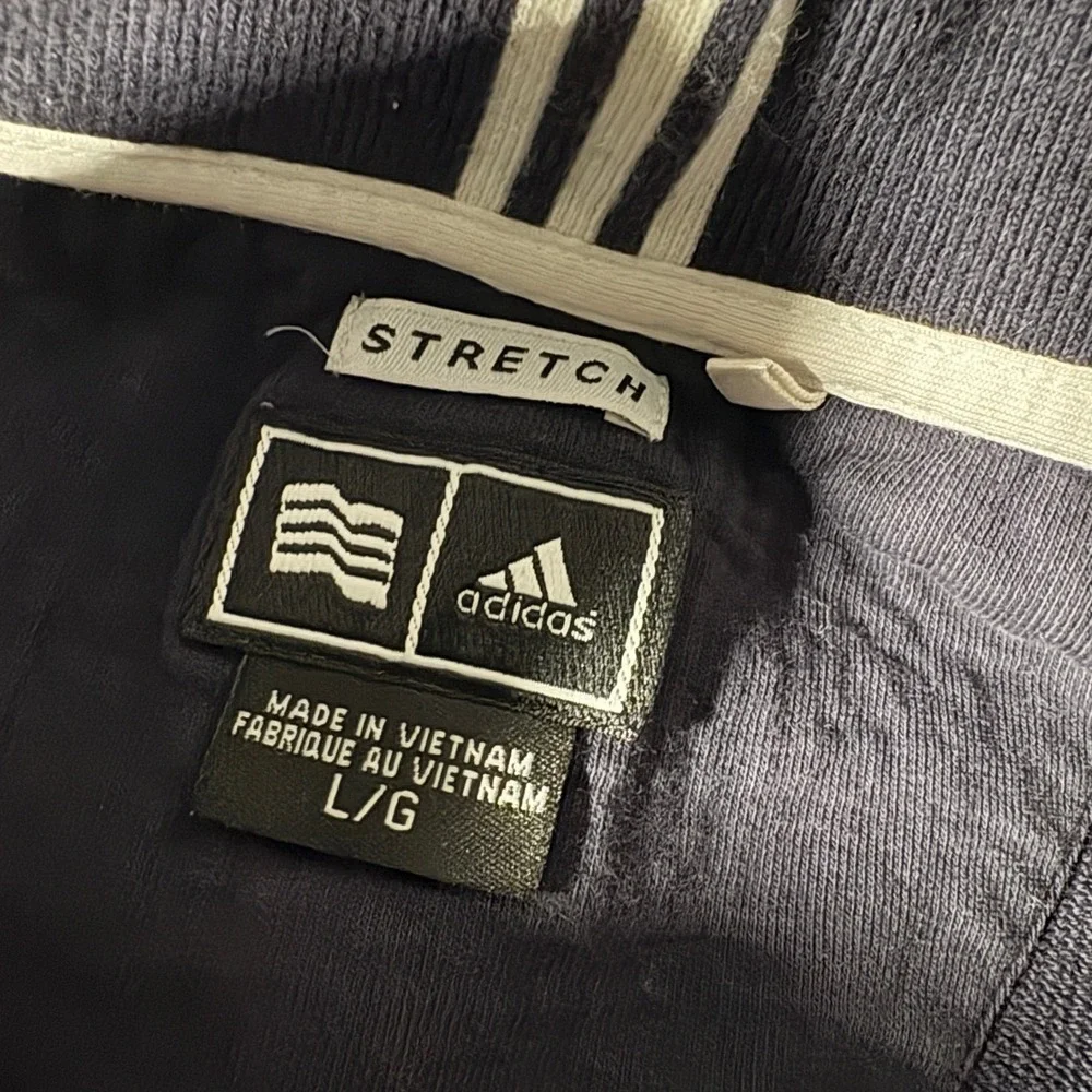Adidas Quarter Zip Pullover Mens Large‎ Navy Blue White Stripe Stretch Logo